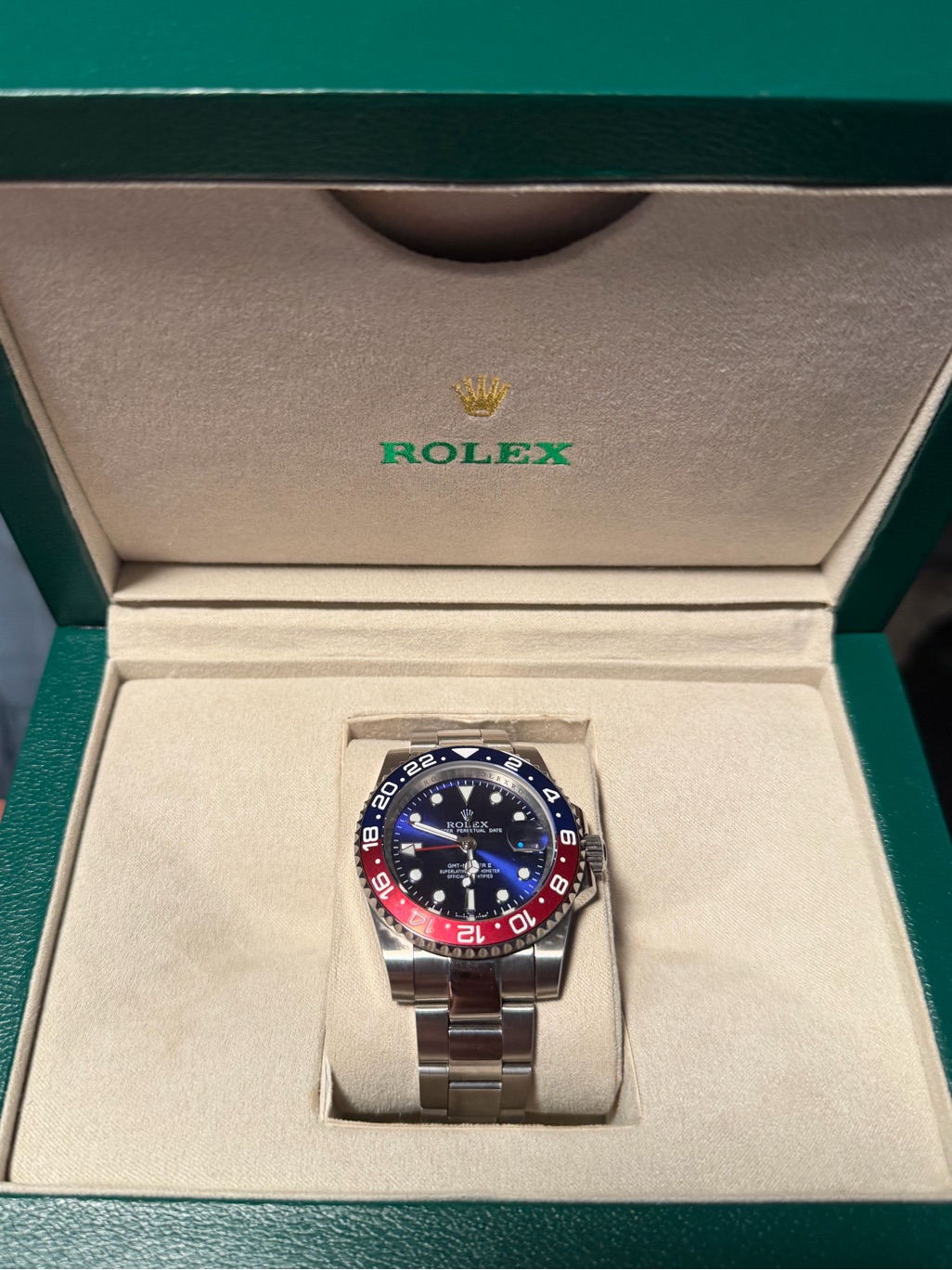 GmtMaster Ii Stainless Steel Watch  Blue  Red Bezel